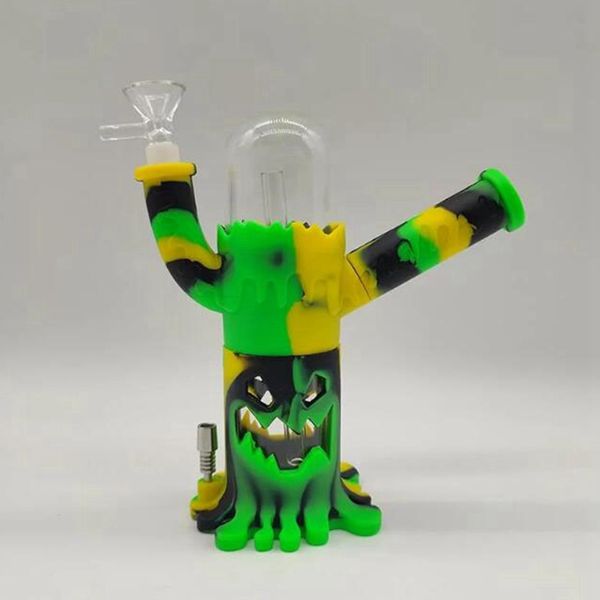 Cool Colorful Colorful Silicone Monster Style Bong Pipes Kit Bubbler de erva Dry Tobacco Glass Funil Bowl Pipe de água portátil Tubo de cigarro para cigarro