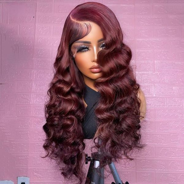 Perucas de renda de onda profunda peruana HD HD Lace 13x4 Peruca frontal de renda para mulheres 180 densidade Simulaiton Human Capper Red /Black Wig Cosplay