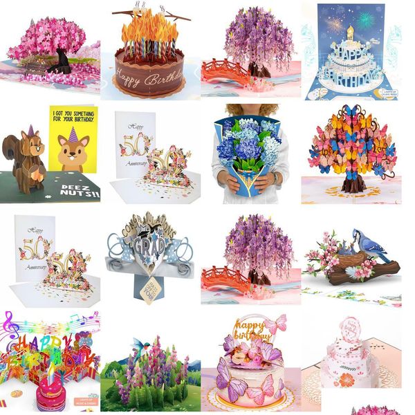 Grußkarten, Schmetterlings-Geburtstagskuchen, 3D-Pop-Up-Karte für Erwachsene oder Kinder, 12,7 x 17,8 cm, inklusive Umschlag und Notizanhänger, Drop De Dhyfn