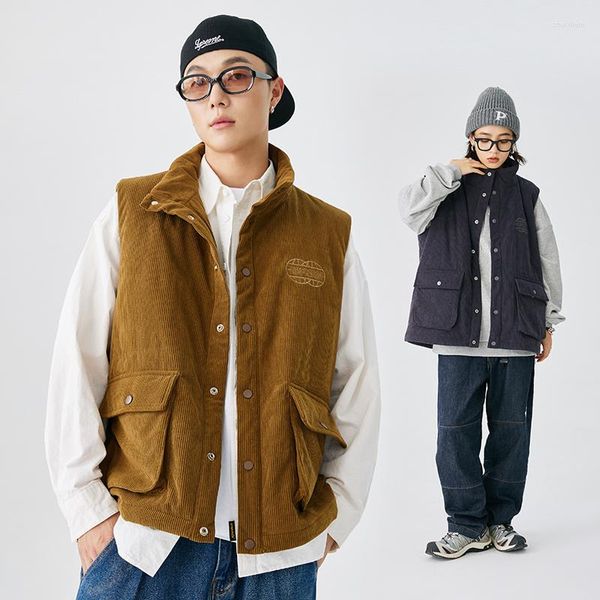 Coletes masculinos de inverno outono homem veludo veludo jaqueta de colete de algodão acolchoado masculino mulheres japão coreano streetwear moda casual cistascoat