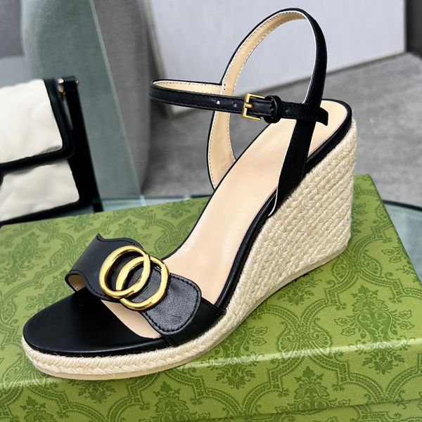 Damen-Sandalen, Designer-Sandalette mit Keilabsatz, italienische Luxusmodemarke, Größe 35–41, Modell CZ01