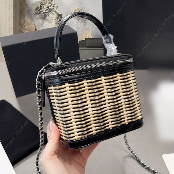 Bamboo Basket Woven Designer Makeup Bag Women's Bezerro Leather Silver Metal Handbag High Quality Designer Bags Shoulder Carrier Crossbody Bags Designers Woman