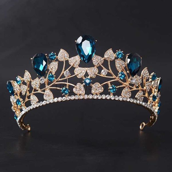 Altri accessori di moda Nuovo arrivo Magnifico strass blu rosso Corona nuziale Diademi Moda Diadema dorato per le donne Accessori per capelli da sposa Ebreo J230525