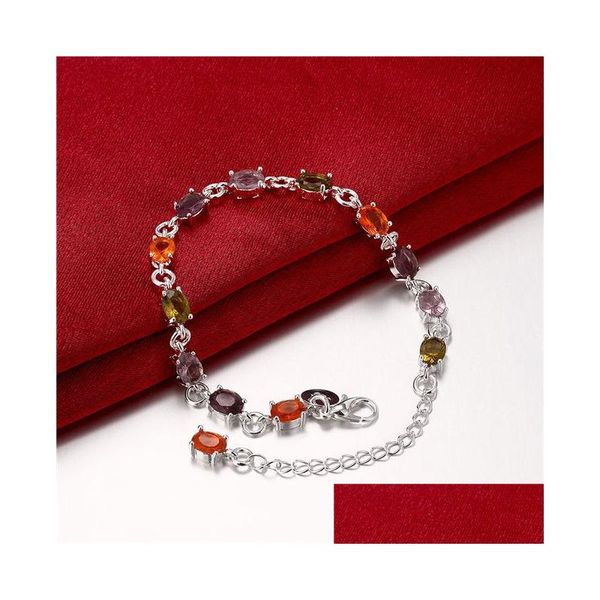 Цвет сети Color Stone 925 Sier Link Bracelets 20x0.4cm GSSB258 Женские стерлинги, покрытые ювелирными изделиями, Drowd Drowd Dhlx6