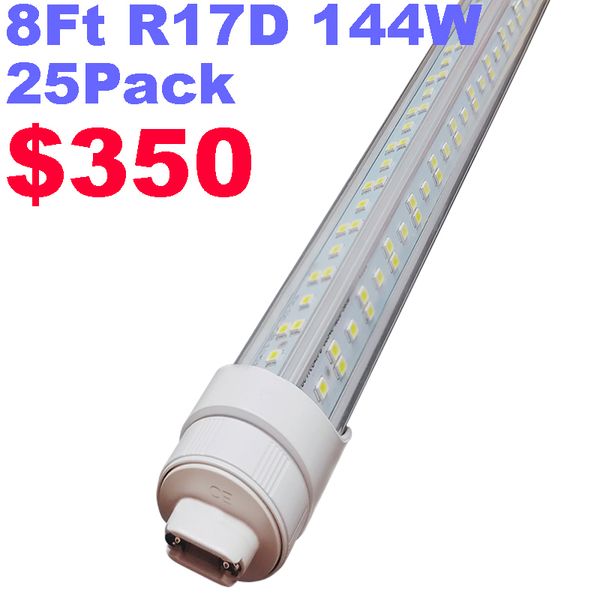 R17d 8 Fuß LED-Leuchtstoffröhre, HO-Sockel, drehbare, klare Abdeckung, 144 W, Ersatz für 300 W Leuchtstofflampen, Ladenbeleuchtung, Dual-Ended Power, Kaltweiß 6000 K, AC 90–277 V, Crestech