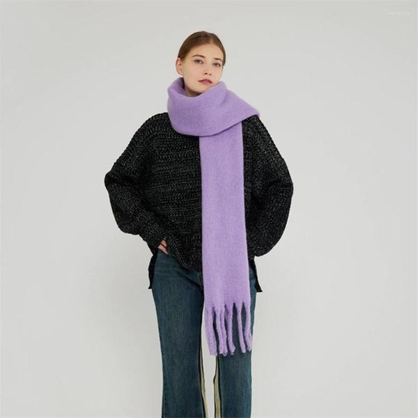 Lenços 2023 Mohair Winter Feminino Feminino Cashmere Warp Wrap Pashmina Solid Foulard Shawl Feminino Taxada Longa Bufanda Bufanda