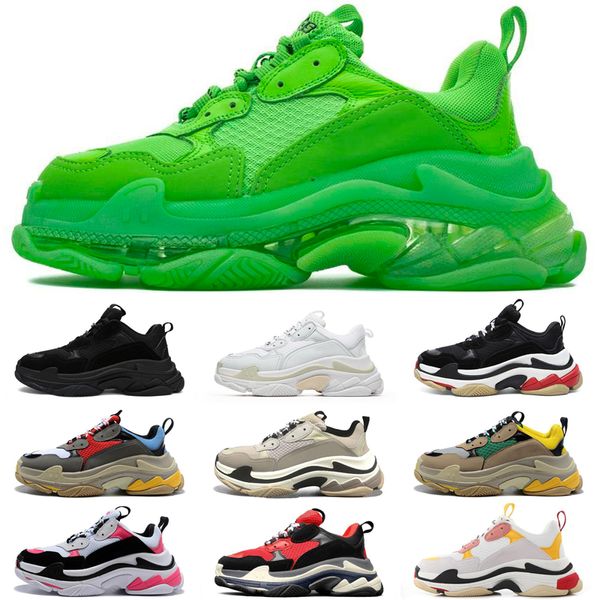 Triple S Sports Sneakers para Mulheres Mens Sapatos Casuais Preto Vermelho Branco Verde Cinza Azul Dad Clear Sole Platform Paris Tennis Trainers 36-45