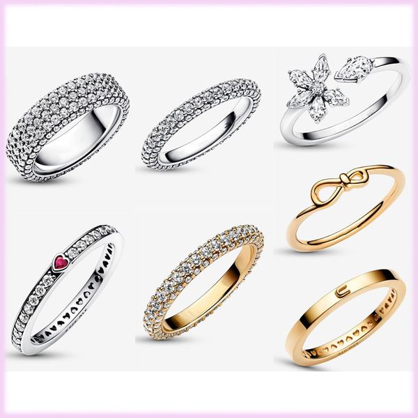Anillo Pandora de plata esterlina 925 El anillo del anillo del pétalo del símbolo eterno del día de San Valentín es adecuado para Primitive Lady Jewelry Accesorios de moda Entrega gratuita