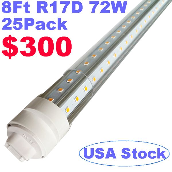 Luz de tubo LED, 8 pés 72W Gire a forma em forma de V, lâmpada LED R17D/HO 8 pés, 6500k branco frio, 9000lm, tampa clara (substituição para F96T12/cw/HO 300W), desvio de lastro Uurastar
