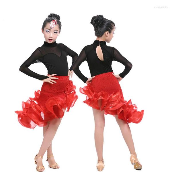 Stage Wear Wear Childing Latin Dance Dress Girls Ballroom Costume Performance Competição Júnior Tango/Salsa