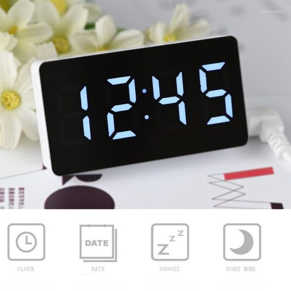 Relógios de pulso mesa espelho relógio multifuncional alarme digital Snooze exibir noite noite led mesa de mesa leve para desktop Decoração de casa Presentes para crianças