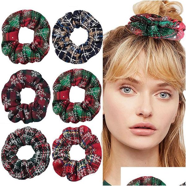 Pferdeschwanzhalter Weihnachten Neue Dickdarm-Scrunchies Elastische Haarbänder Frauen Mädchen Krawatten Pferdeschwanzhalter Festival-Zubehör Dhhee