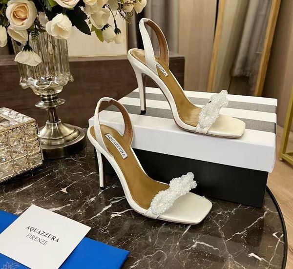 Chain of Luxury Love Sandalen Schuhe Aquazzura Open Toe Slingback Damen Kristallfleck Party Hochzeitskleid Glitzer Lady High Heels EU35-43 Originalverpackung