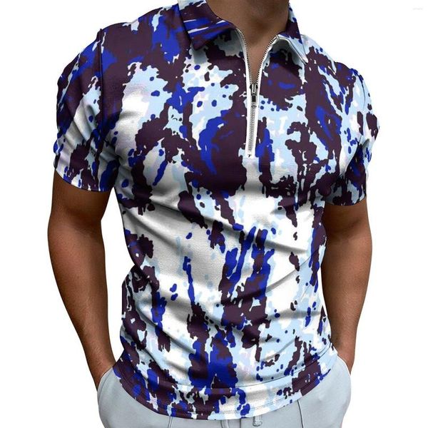 Polos de pólo masculino Tie Tye Padrão de camisetas casuais camisetas azuis camisas de pólo zíper tops de camisa retro personalizados de tamanho grande 5xl 6xl