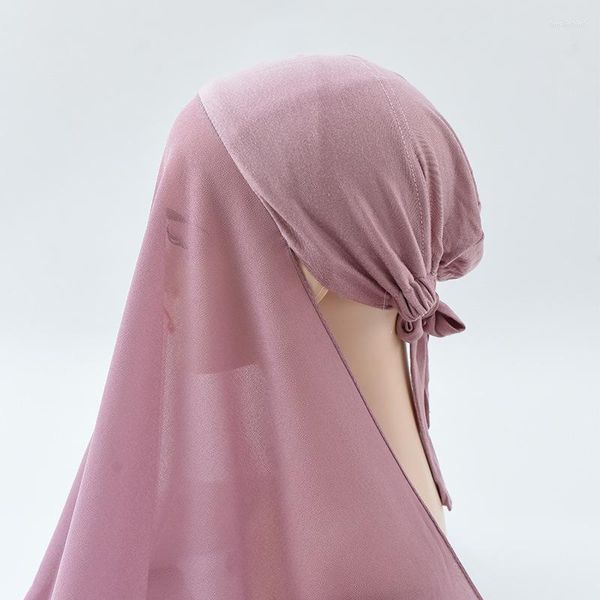 Lenços de lenços muçulmanos lenço de chiffon de cor lisa respirável com bandagem não escorregadio islâmico hijabs hijabs de banda de turbano da moda