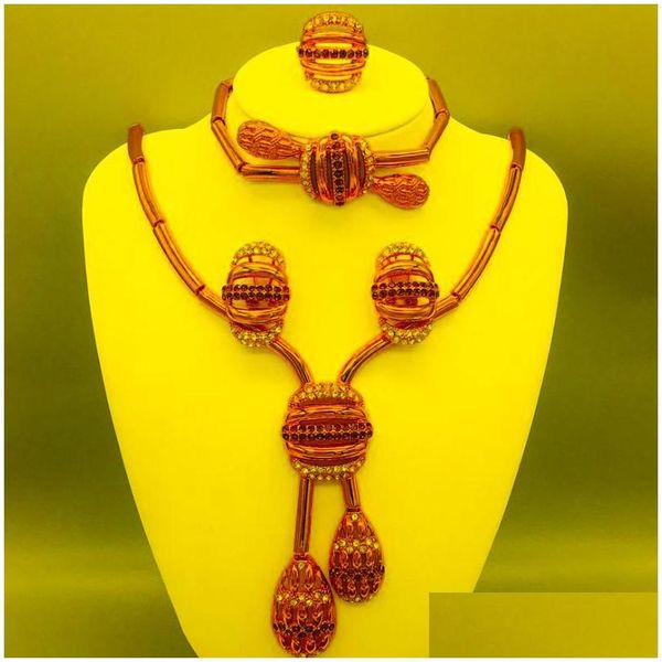 Orecchini Collana Dubai Gioielli di lusso per donna Ultimo design Orecchini regalo festa africana color oro italiano Drop D Dhgarden Dhgaz