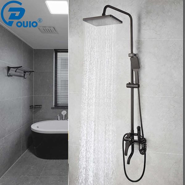 Conjuntos de chuveiros de banheiro OUIO Black Shower Conjunto de torneira 4 maneiras de chuveiros sistemas de torneira misturadores ajustáveis ​​Toque para chuva de banho Torneiras modernas do banheiro G230525