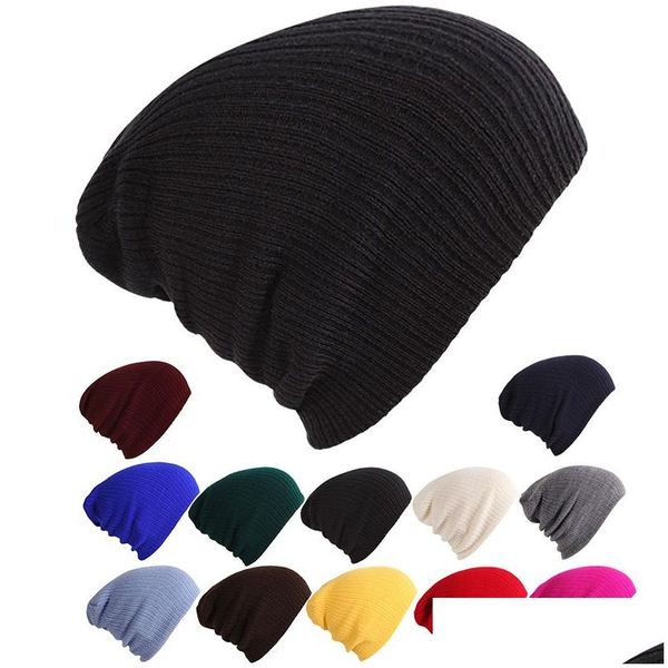 Beanie / Skull Caps Cappelli invernali per donna Berretti lavorati a maglia Tinta unita Donna Uomo Autunno Beanie Hiphop Warmer Hat Uni Cap Drop Delivery Dhot9