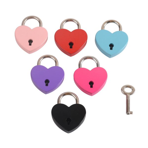 Padlocks da chave do coração 25*32*6,5 mm de metal vintage Mini bloqueios de porta de bolsa de bolsa pequena do diário da caixa