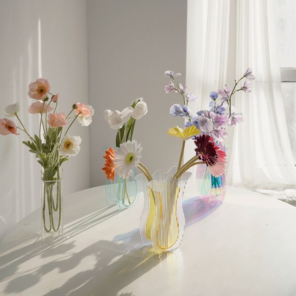 Vasen Cutelife INS Nordic Kleine Kunststoff Transparente Blumenvase Dekoration Home Office Pflanzenvase Wohnzimmer Hydroponische Hochzeitsvase 230525
