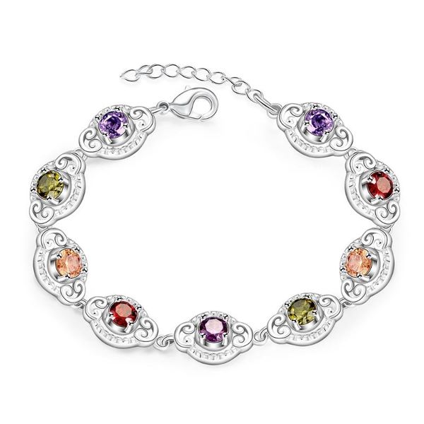 Bracelets de link Cadeia de várias cores coloridas 925 prata esterlina com extensor mulher pulseira de pulseira joias de topo