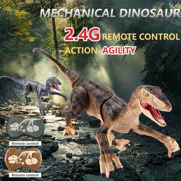 Elektrische/RC-Tiere, verbessertes, aufladbares, ferngesteuertes Dinosaurier-Spielzeug für Kinder, Jurassic-Dinosaurier-Simulation, Velociraptor-Spielzeug mit LED-Licht und Brüllen, 230525