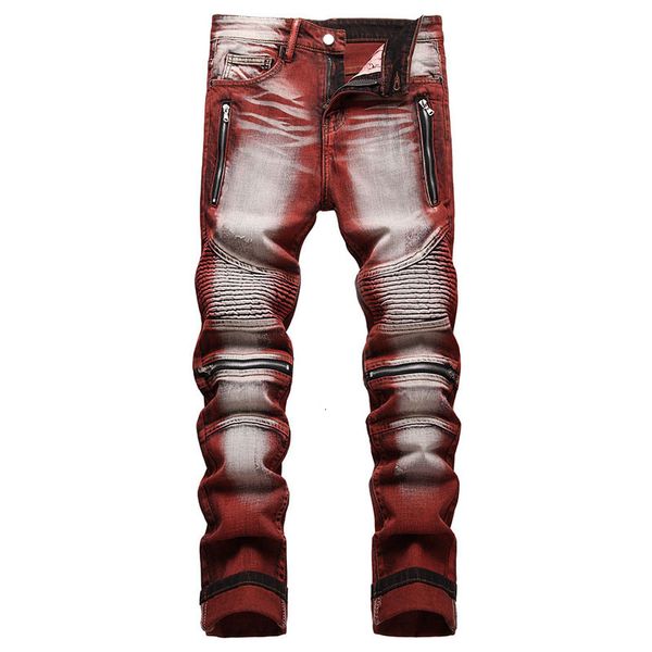 Jeans masculinos de alta qualidade homens jeans casuais revestidos com calças de moto de moto de moto reto de moto masculino de jeans jeans vAqueros hombre plus size 42 230524