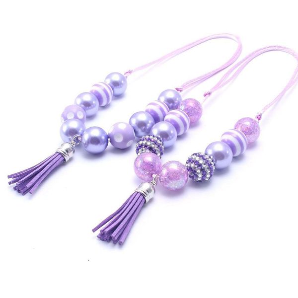 Collane di perline Colore viola Design Baby Kid Collana robusta Nappa regolata Toddlers Girls Bubblegum Bead Jewelry Gift For Childre Dhrjv