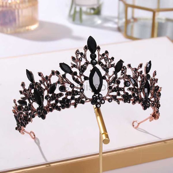 Altri accessori moda Barocco Cristallo nero Diademi nuziali Corone Spettacolo Prom Diadema Strass Velo Tiara Fascia Accessori per capelli da sposa J230525