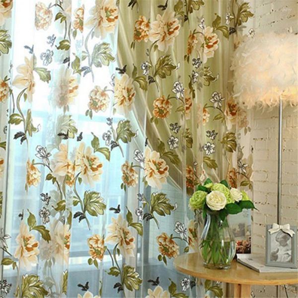 Cortina tule tule pura padrão de flores corda de cortina de poliéster cortinas de janela da sala de estar cozinha para casa