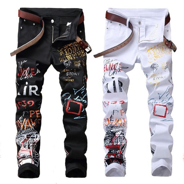 Herrenjeans HOUZHOU Y2K Jeans für Männer Slim Fit Stretch Goth Hosen mit Aufdruck Denim Hosen Männlich Punk Gothic Harajuku Männer Skinny Hip Hop 5XL 230524