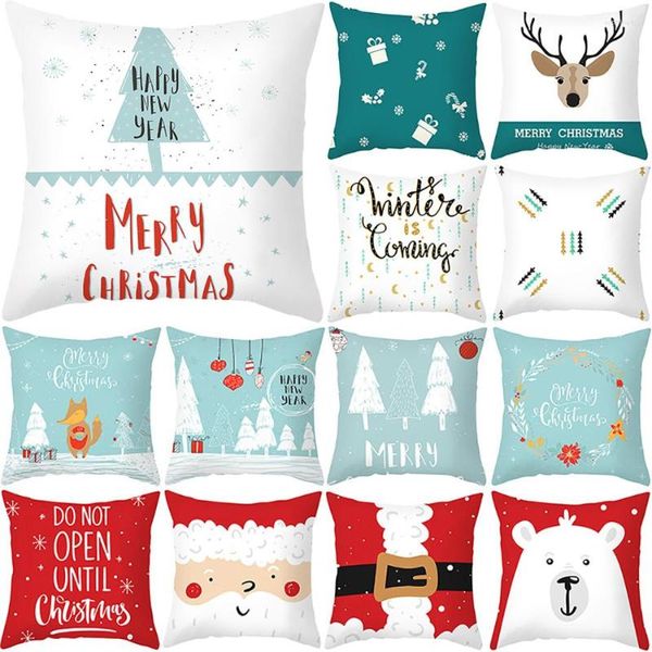 Weihnachtsdekorationen, Heimdekoration, Kissenbezug, Baum, Weihnachtsmann, Cartoon-Muster, dekoratives Feiertags-Überwurfkissen für Couch, 45 x 45 cm