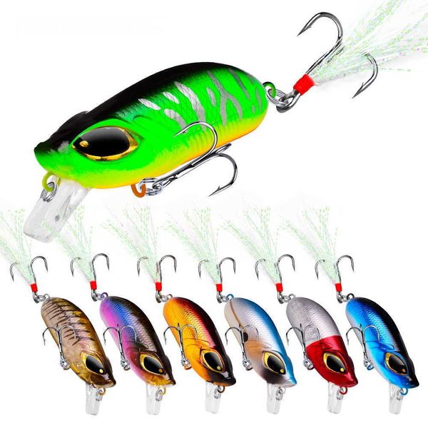 Esche esche Minnow 55mm 8g mini manovella galleggiante artificiale duro con gancio piuma esca per pesca alla trota P230525