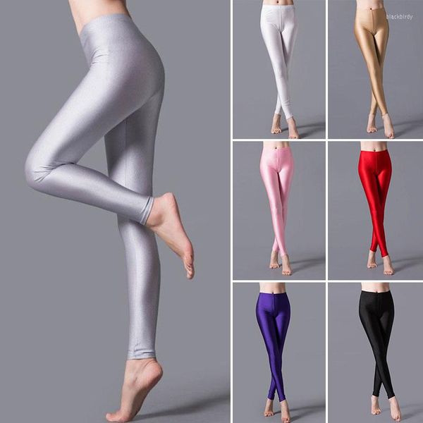 Leggings da donna Pantaloni elasticizzati alla caviglia sottili da donna lucidi Pantaloni elasticizzati casual di base in spandex morbido multicolore