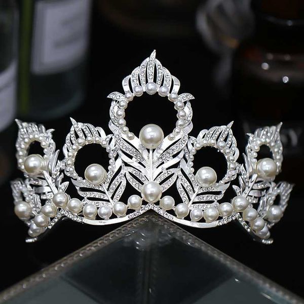 Andere Modeaccessoires Luxus Miss Universe Runde Krone Kristallperlen Hochzeitskronen Pfauenfeder Tiaras Strass Festzug Diadem Haarzugang J230525