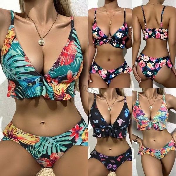 Più 400 stili Costumi da bagno da donna sexy due pezzi Triangolo Costume da bagno donna Reggiseno imbottito Bikini a un pezzo Fashion Flower all'ingrosso