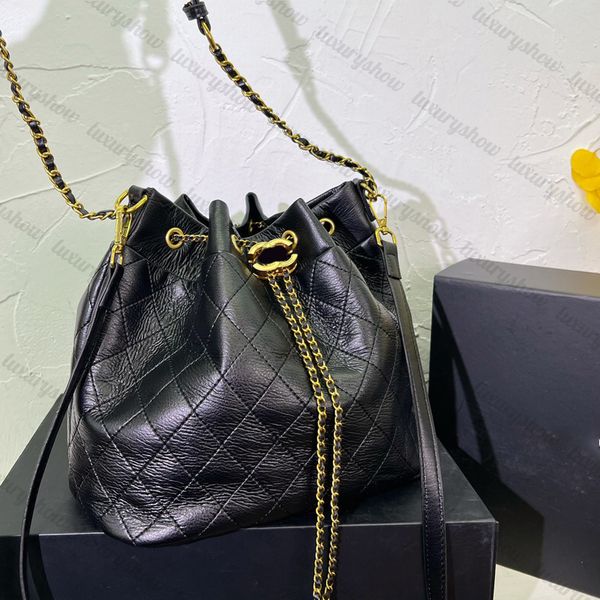 Mulheres Vintage Crossbody Bag de alta qualidade Designer Luxo Dois tamanhos clássicos Cosméticos portáteis uma bolsa de ombro de couro preto de uma bolsa de ombro de couro preto