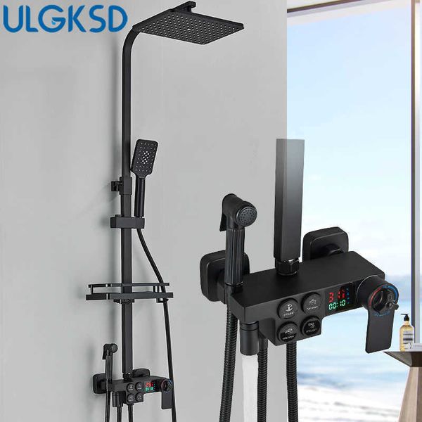 Conjuntos de chuveiro de banheiro Ulgksd Termostático Conjunto de chuveiro Torneira para Misturador de Capuite de Banheiro Completo Tap Tap LCD Display Display Set 4 Ways Systems G230525