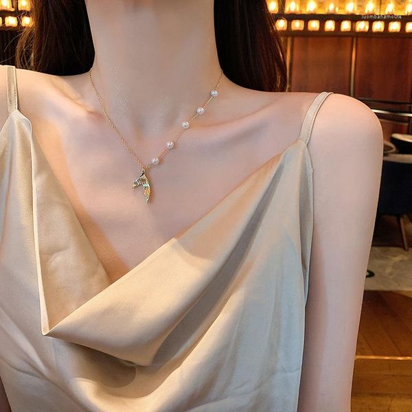 Pendentif colliers origine été déclaration asymétrique perle trompette queue collier pour femmes exquis fête bijoux cadeaux