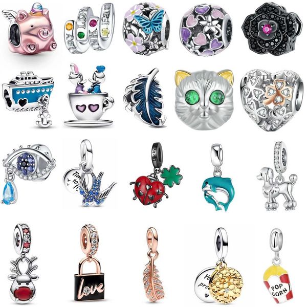 Mode 20 Stück Marienkäfer Delphin Hirschkopf Kamel Schmetterling Gänseblümchen Blume Charm Sterling Silber Europäische Charms Bead Fit Pandora Armbänder DIY Schmuck