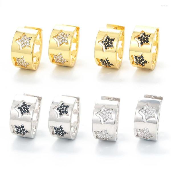 Creolen EYIKA Mode 3D Sterne Huggie Ohrring Für Frauen Mädchen Schwarz Weiß Zirkon Kreis Breite Aretes Gold Silber Farbe Casual schmuck