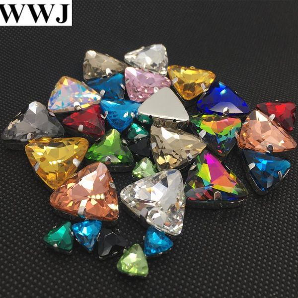 Perlen 18mm 23mm Dreiecksform Glaskristall zum Aufnähen mit Krallen-Strasssteinen Hochwertige aufgenähte Perlen für die Herstellung von Kleiderschmuck