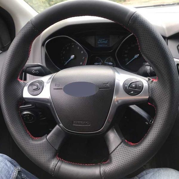 Tampa do volante de direção preto macio artificial de couro diy volante de carro Ford Focus 3 2012-2014 C-MAX 2011-2014 Escape Kuga 2013-2016 G230524 G230524