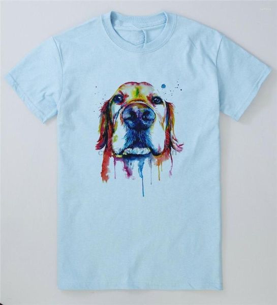 Herren-T-Shirts, Hunde-Aquarell-Golden-Retriever-T-Shirt, lustiges, süßes Haustier, bemaltes Gesicht, gezeichnetes T-Shirt, hochwertiges T-Shirt