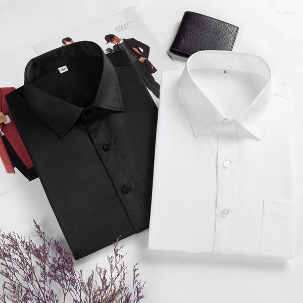 Camicie eleganti da uomo Versione coreana della camicia professionale da uomo a maniche corte lunghe in bianco e nero senza stiratura Collegio ispessito