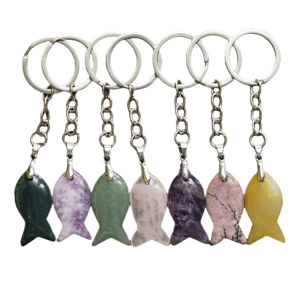 Gemstone Fish Pendant Baychain Healing Chakra Crystal Fishes Key Chains Винтажные украшения день рождения День матери