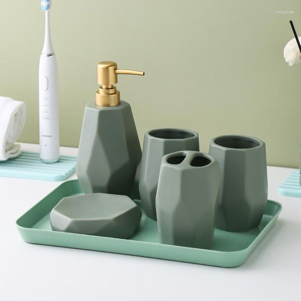 Set di accessori per il bagno Decorazione per il bagno in ceramica Portaspazzolino Scatola per sapone Testa della pompa in ABS Bottiglia per lozione Tazza Vassoio per dispenser di dentifricio