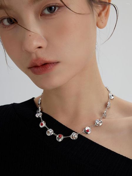 Anhänger Halsketten Londonany Halskette Spiegel Rose Serie Kleine Sommer Ölgemälde Mädchen Licht Luxus Kragen Kette Choker