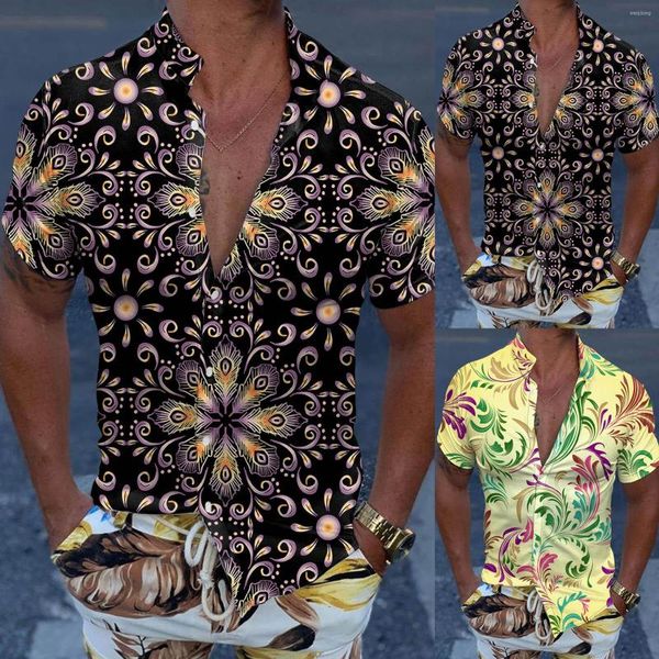Camisetas masculinas homens homens casuais manga curta primavera summer dolualmente ruptura do pescoço 3d botão de camisa de botão para baixo