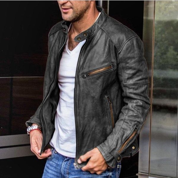 Giacche da uomo Punk Motorcycle Pu Jacket Winter Fashion Men's Leather Stand Neck Zipper Coat Abbigliamento slim fit